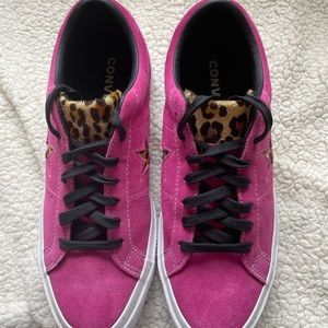 Converse Hot Pink Suede with animal print